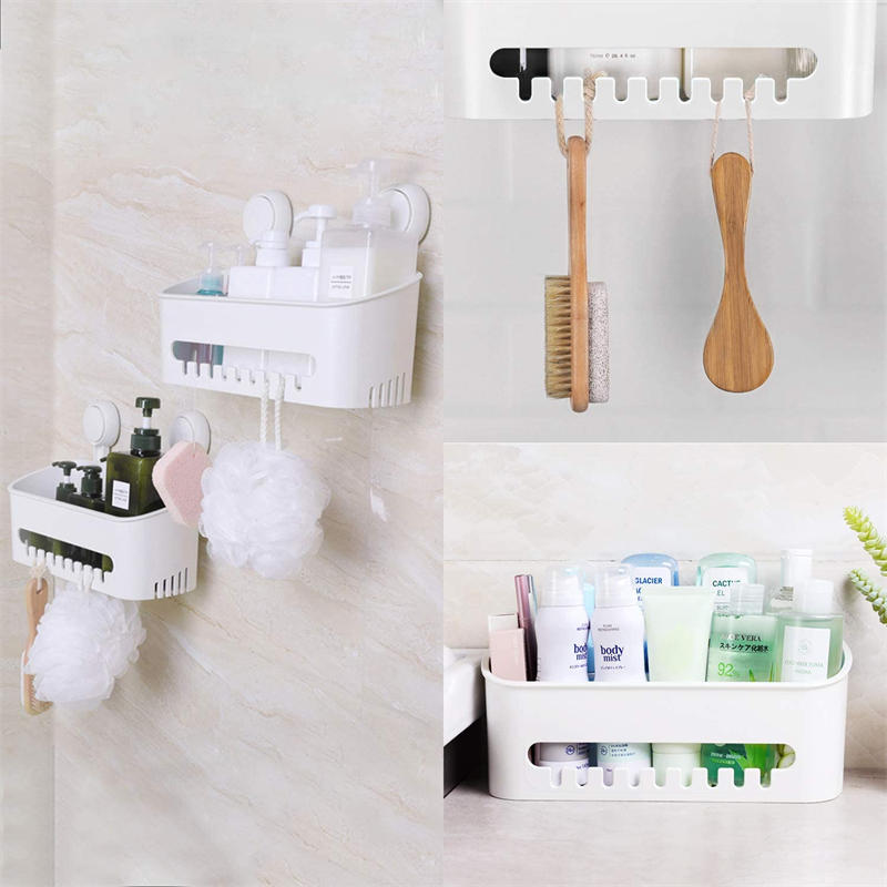 Vacuum Shower Caddy Suction Cup Shelf Shower Basket Storage for Shampoo -White