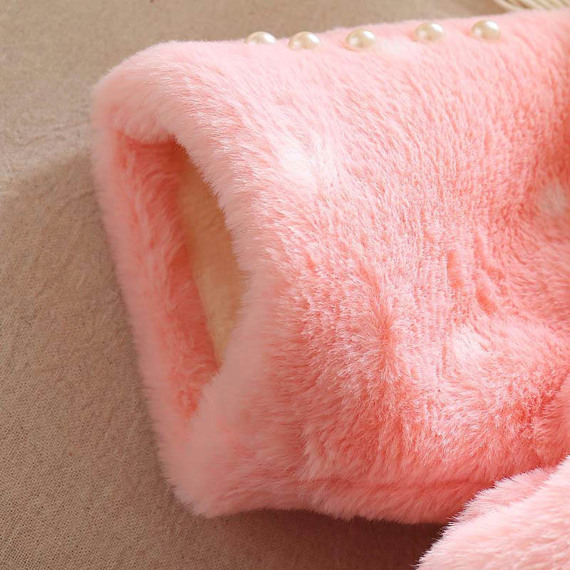 Girls Princess Faux Fur Wraps Shawl Flower Girls Bolero Princess Cape-Pink