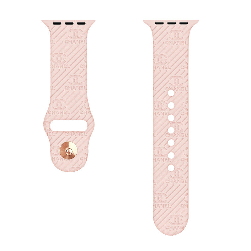 Engraved Watch Band Soft Silicone Luxury Pattern for Apple Watch-Pink