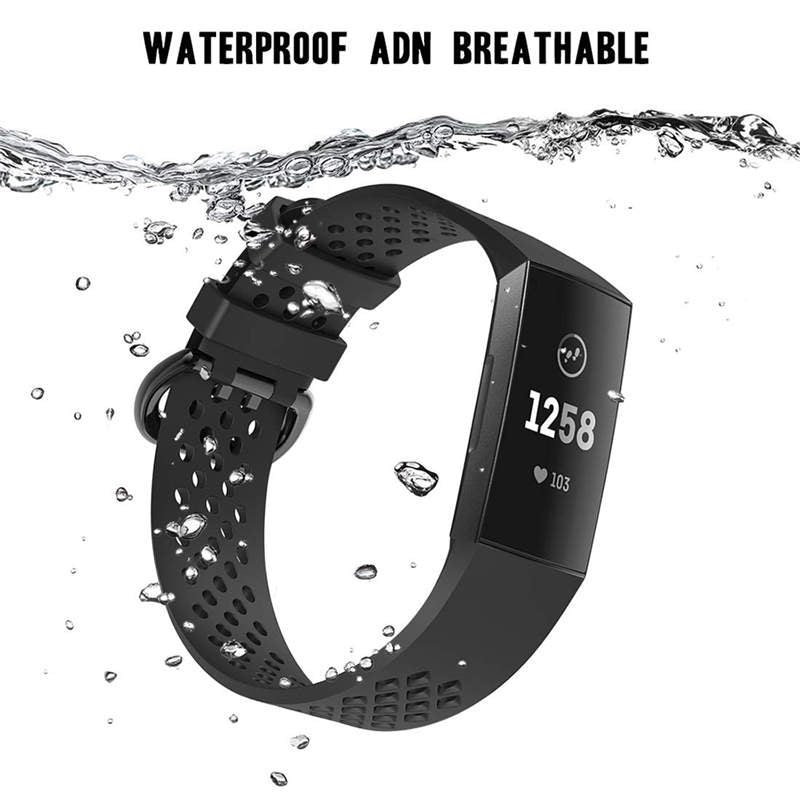 Watch Band for Fitbit Charge 3 Waterproof Band with Breathable Holes for Women Men-Red