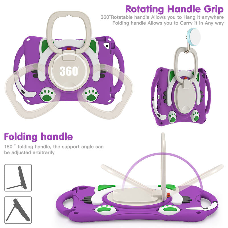 CatB Silicone Case For iPad 10.2 Air10.5 Pro10.5 Shockproof Shoulder Strap Handle Stand-Purple
