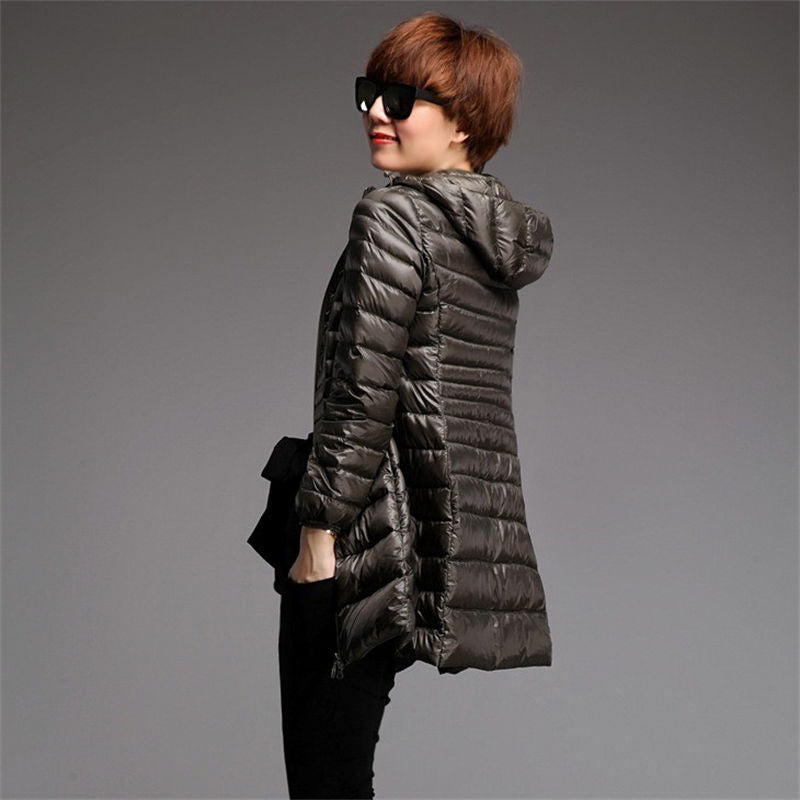 Womens Lightweight Puffer Jacket Hooded Winter Mid Length Coat-ArmyGreen