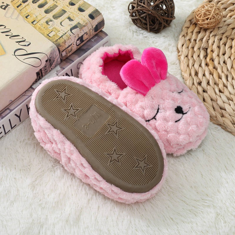 Cute Rabbit Plush Slippers for Toddler Girls Warm Winter House Shoes