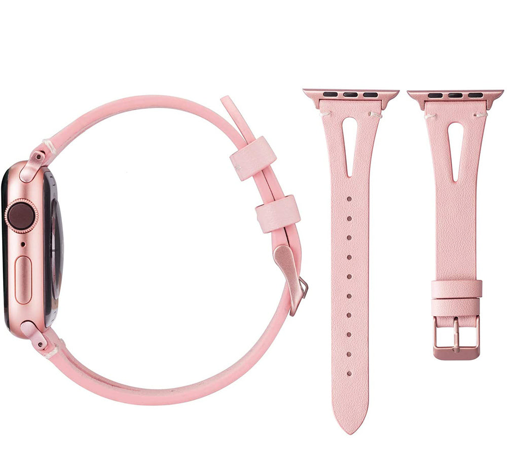 Fashion Triangle Hole Leather Watch Band For Apple Watch SE/6/5/4/3/2/1(Pink)