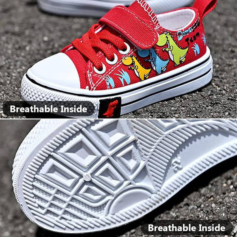 Toddler-Unisex Canvas Sneakers Cartoon Dinasour Slip on Shoes-Red