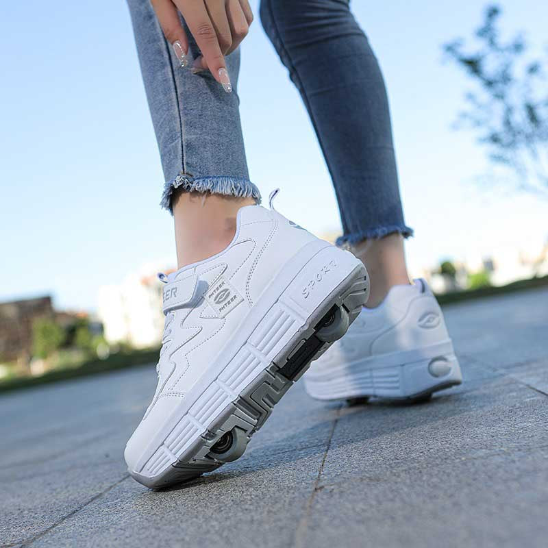 Childrens Roller Skate Shoes Sneaker with Double Wheel-608 White