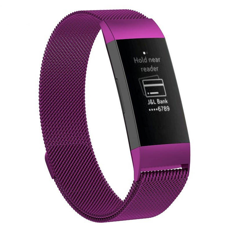 For Fitbit Charge 3 Wristband Milanese Replacement Stainless Steel Watch Band-Purple