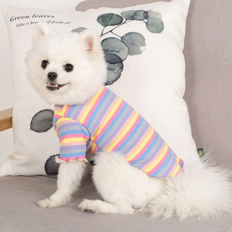 Turtleneck Pet Sweatshirt Striped Fleece Lined Warm Dog Pullover-Purple