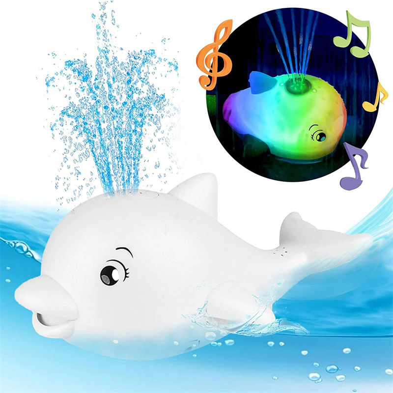 2 in 1 Dolphin Bath Toys Automatic Spray Water with Light Music for Boys Girls-White