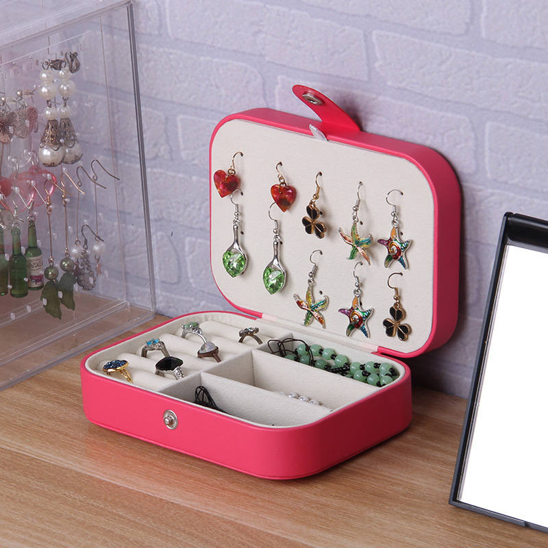 Home & LivingJewelry Box PU Leather Small Portable Travel Case 2 Layers Display Storage Box-Red