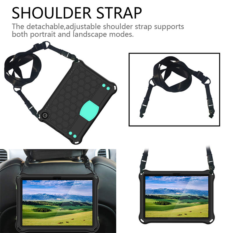 Hive Kindle Fire HD8/HD8 Plus (2020) Tablet Case Durable Stand Cover With Shoulder Strap-BlackAqua