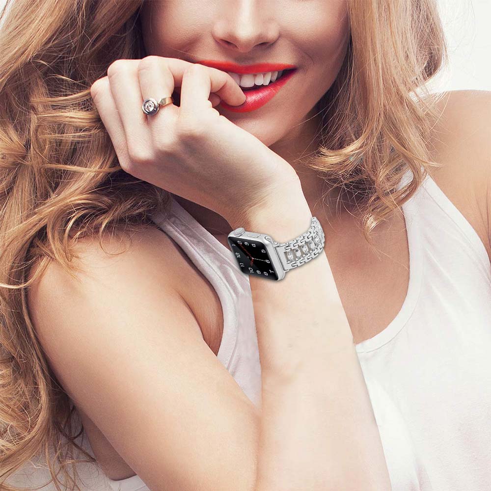 TGD Stainless Steel Watch Band Adjustable Wristbands for Apple IWatch Series SE/1/2/3/4/5/6 For Women-Silver