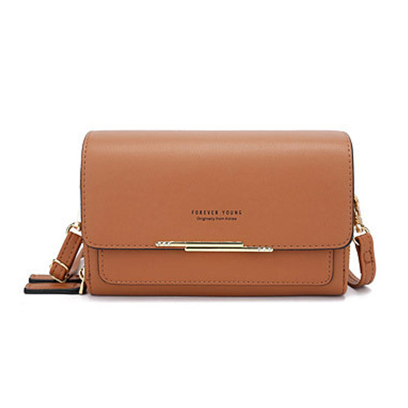 Womens Multiple Card Slots Crossbody Shoulder Bag Large Capacity Wallet-Brown