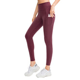 High Waisted Leggings for Women Stretchy Soft Yoga Pants with Pockets-RedBrown