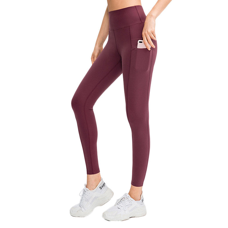 High Waisted Leggings for Women Stretchy Soft Yoga Pants with Pockets-RedBrown