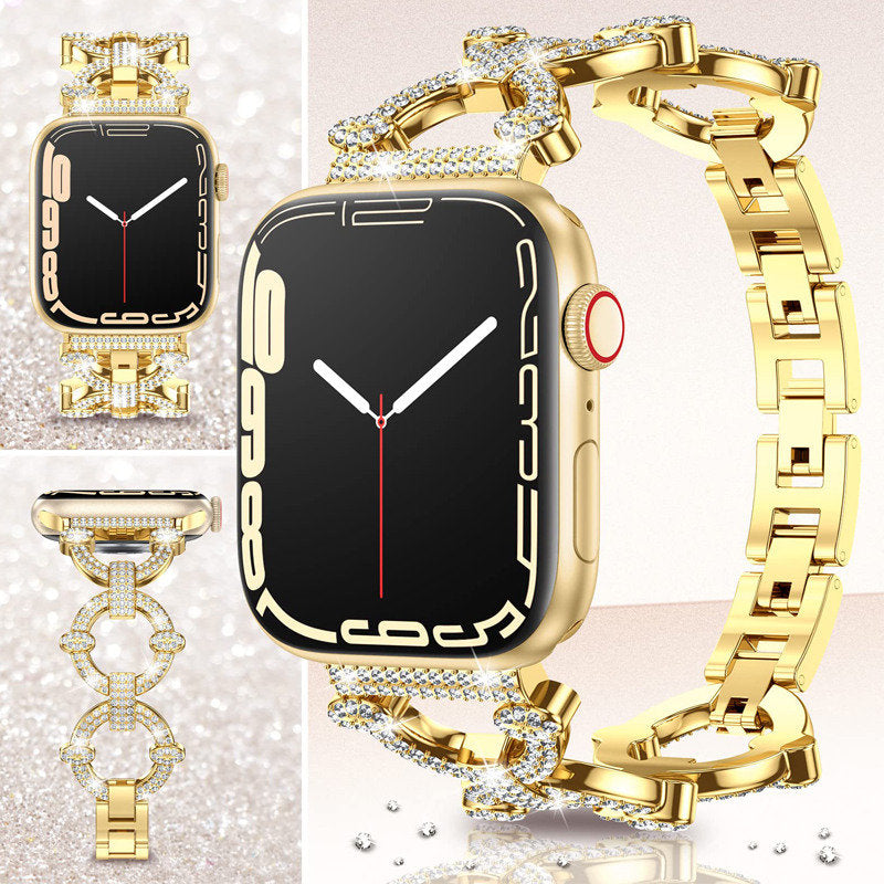 Bling Strap Full Diamonds Metal Jewelry Band for Apple Watch-Gold