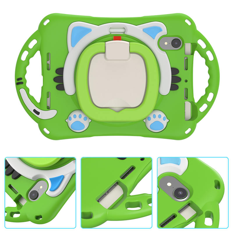 CatB Silicone Case For iPad Mini 6 Shockproof Shoulder Strap Handle Stand-Green