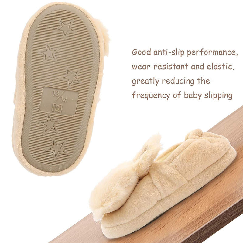 Fuzzy Rabbit Slippers for Toddler Girls Anti-Slip Warm House Shoes-Beige