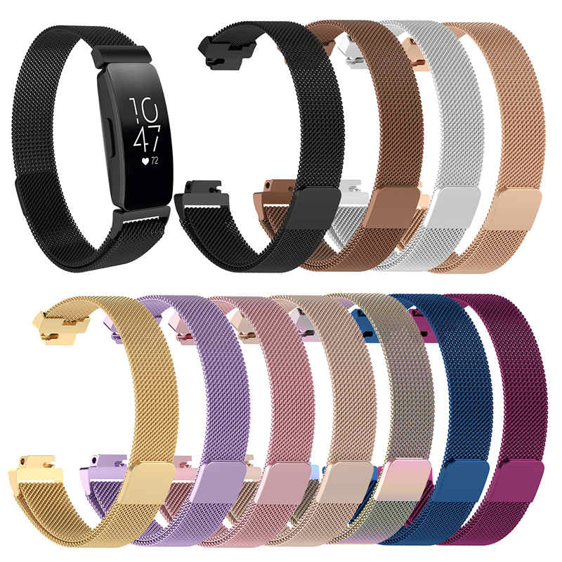 Stainless Steel Metal Replacement Strap Magnet Buckle For Fitbit Inspire HR-Black
