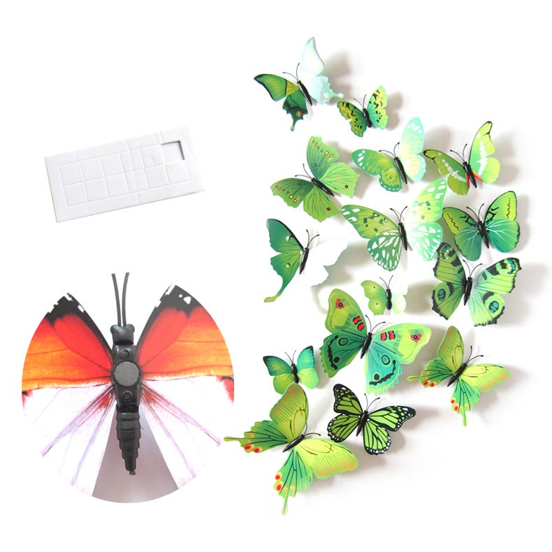 3D Vivid Butterfly Wall Stickers Fridge Magnet Decoration for Room Background-H003 Green