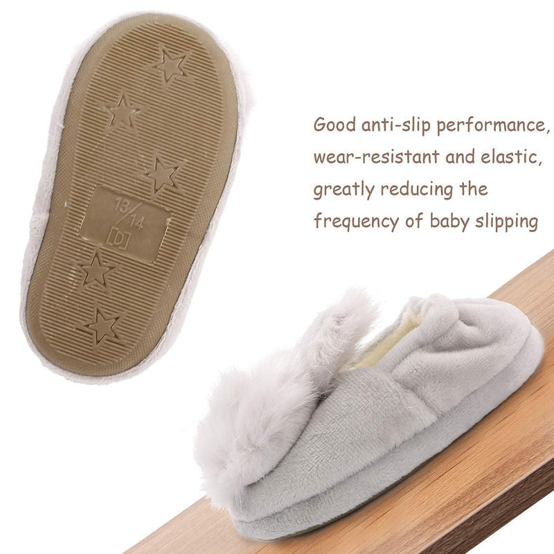 Fuzzy Rabbit Slippers for Toddler Girls Anti-Slip Warm House Shoes-Grey