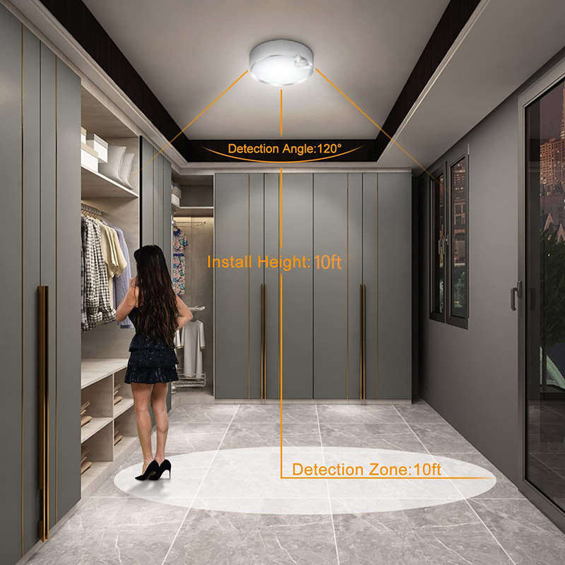 Motion Sensor Ceiling Light Battery Operated LED Light for Shower Closets Laundry Stairs-White