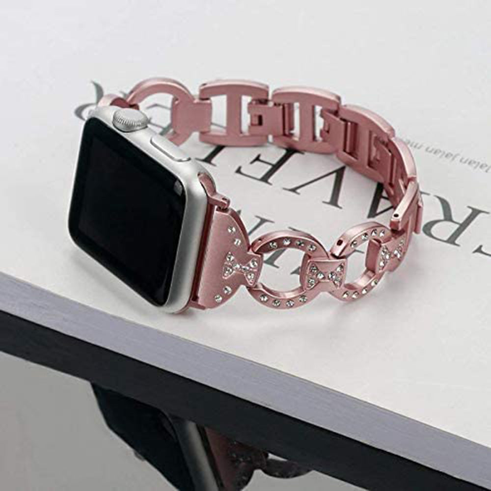 Adjustable Metal Watch Band With Diamonds For Apple Watch SE/6/5/4/3/2/1(Rose Gold)
