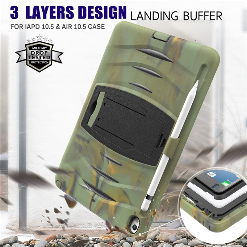 Shock Wave Kickstand Case Anti-Fall Protection With Pencil Holder For 10.5inch iPad Air3/iPad Pro10.5-Camouflage