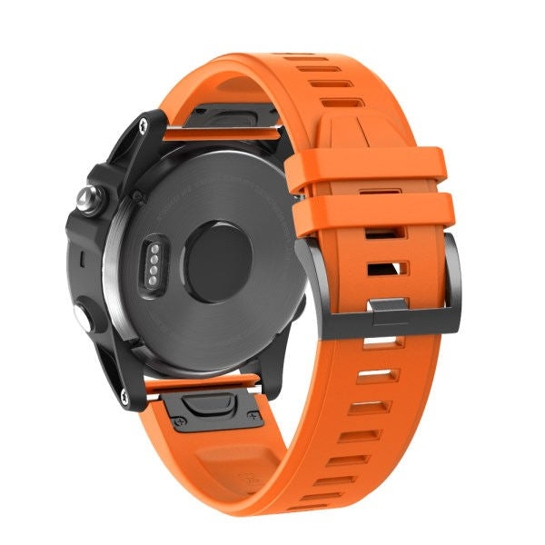 22mm 26mm Sport Silicone Watchband For Garmin Fenix 5Plus/5X Plus Easy Fit Quick Release Starp Black Steel Buckle-Orange