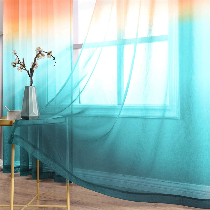 2 Panel Sheer Ombre Curtains Grommet Drapes for Girls Bedroom-OrangeGreen