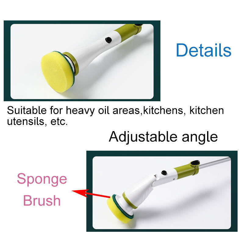 Electric Spin Scrubber Cleaning Brush with Long Handle 4 Replaceable Brush Heads for Home-Grey