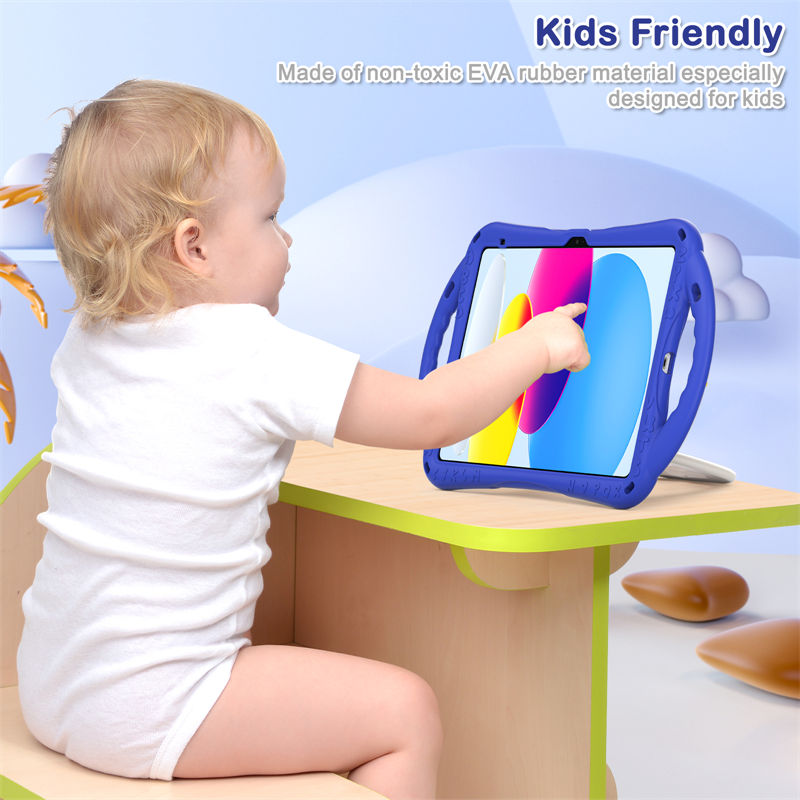 Cat Tablet Case For iPad 10th Kids Friendly with Handle Stand-DarkBlue
