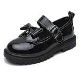 Girls Bowknot Mary Jane Shoes Hook & Loop Wedding Party Flats-Black