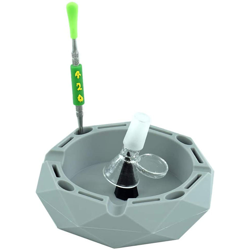 Geometric Silicone Ashtray Eco-Friendly Portable Unbreakable Tabletop Tray for Cigarettes Cigar -Gray