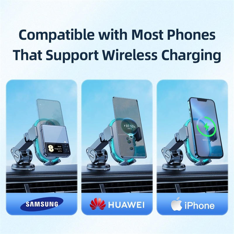 Wireless Car Charger Mount 15W Dual Coil Auto Clamping for iPhone Samsung