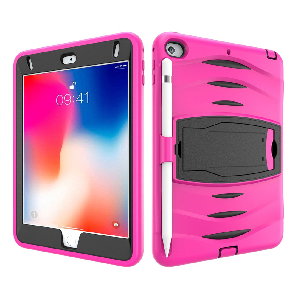 Shock Wave Design Kickstand Case Anti-Fall Protection With Pencil Holder For 7.9inch iPad Mini 4/5-Rose Red