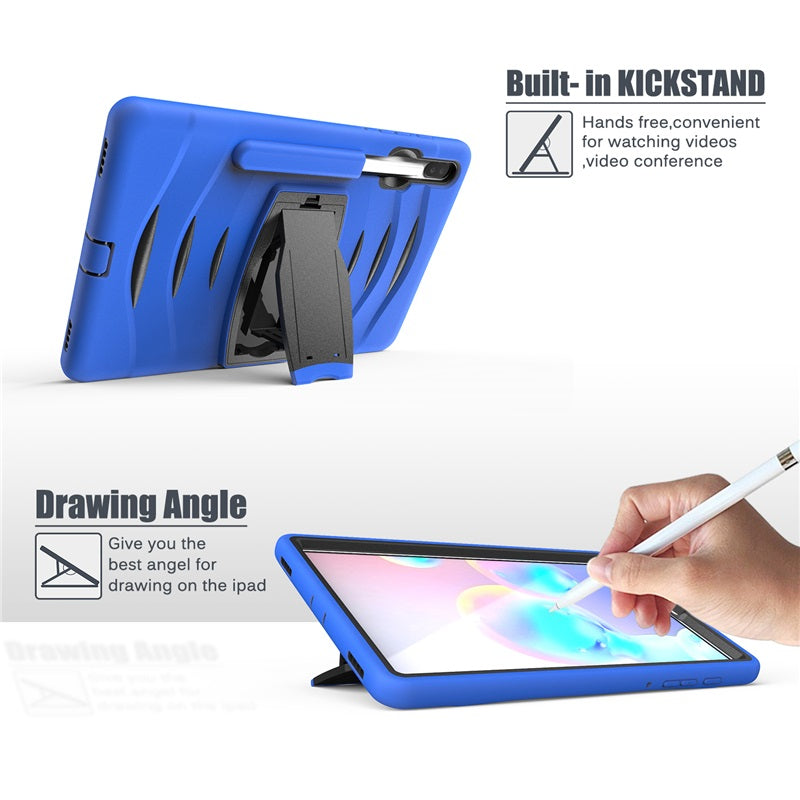 Shock Wave Kickstand Case Anti-Fall Protection With Pencil Holder For Samsung Tab S6 10.5inch T860/T865/T867(2019)-Blue