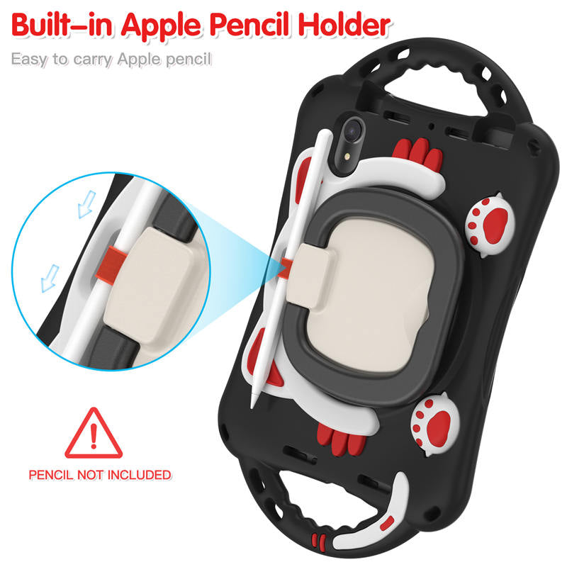 CatB Silicone Case For iPad Mini 6 Shockproof Shoulder Strap Handle Stand-Black Red