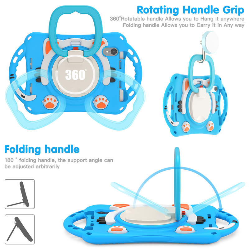 CatB Silicone Case For iPad Mini 6 Shockproof Shoulder Strap Handle Stand-Light Blue