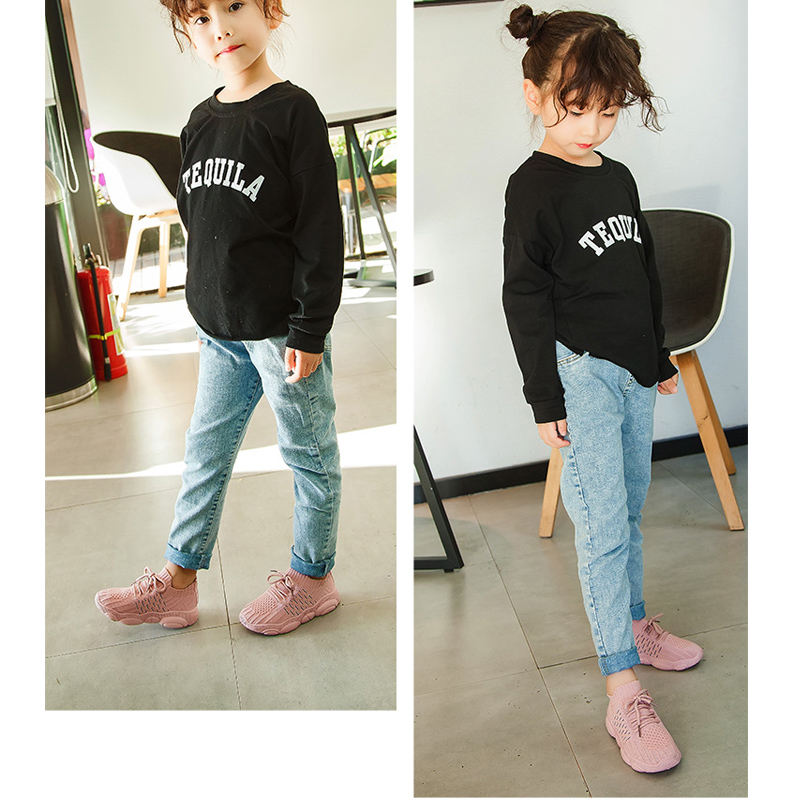 Girls and Boys Sneakers Cotton Mesh Breathable Shoes Outdoor-Pink
