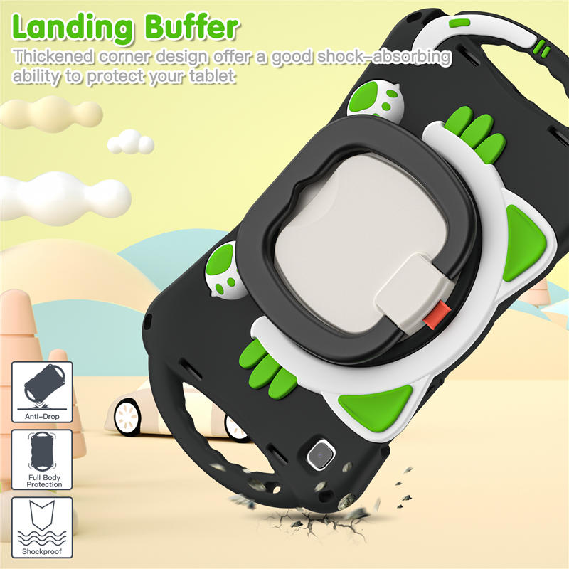 CatB Samsung Tablt Case for Tab A7 10.4 T500/T505/T507/T505N Shockproof Shoulder Strap Handle Stand-Black Green