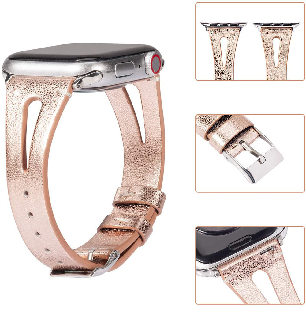 Fashion Triangle Hole Leather Watch Band For Apple Watch SE/6/5/4/3/2/1(Rose Gold)