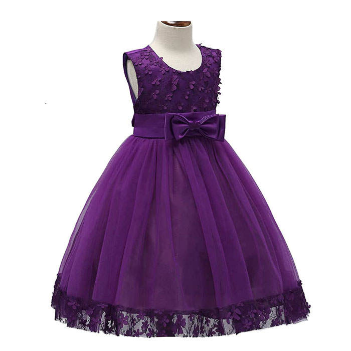 Girls Tulle Lace Flower Princess Wedding Dress For Toddler And Baby Girl-Dark Purple