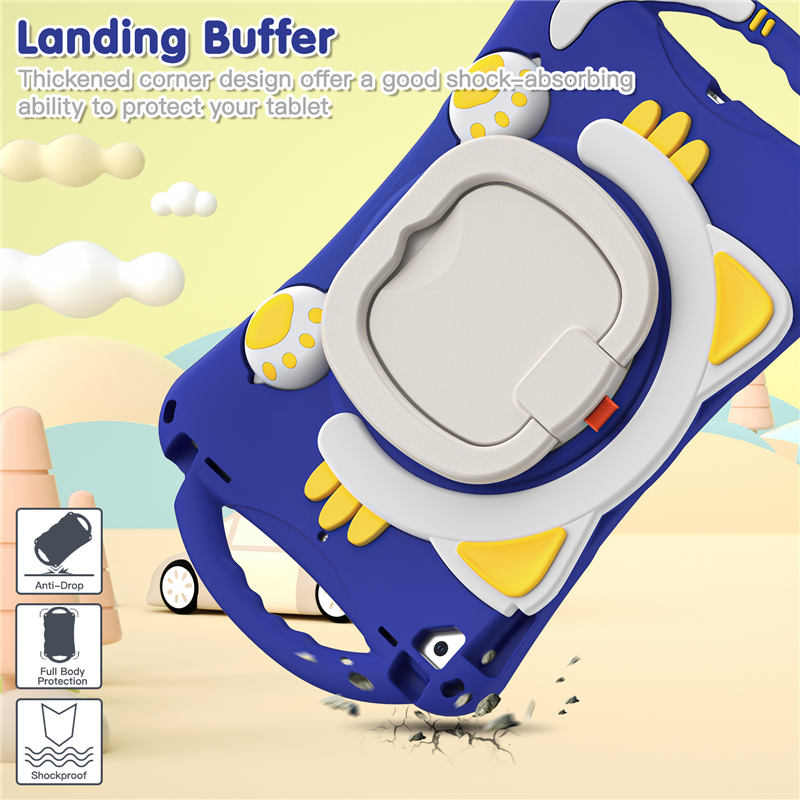 CatB Silicone Case For iPad 10.2 Air10.5 Pro10.5 Shockproof Shoulder Strap Handle Stand-Dark Blue