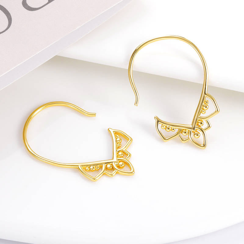Simple Lacework Hoop Earrings-Gold