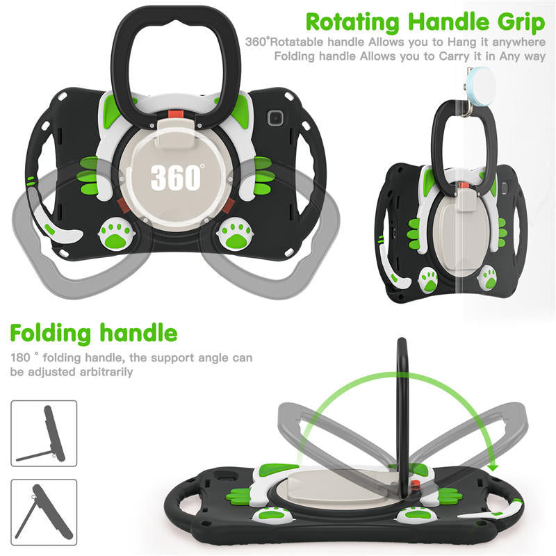 CatB Samsung Tablt Case for Tab A7 10.4 T500/T505/T507/T505N Shockproof Shoulder Strap Handle Stand-Black Green