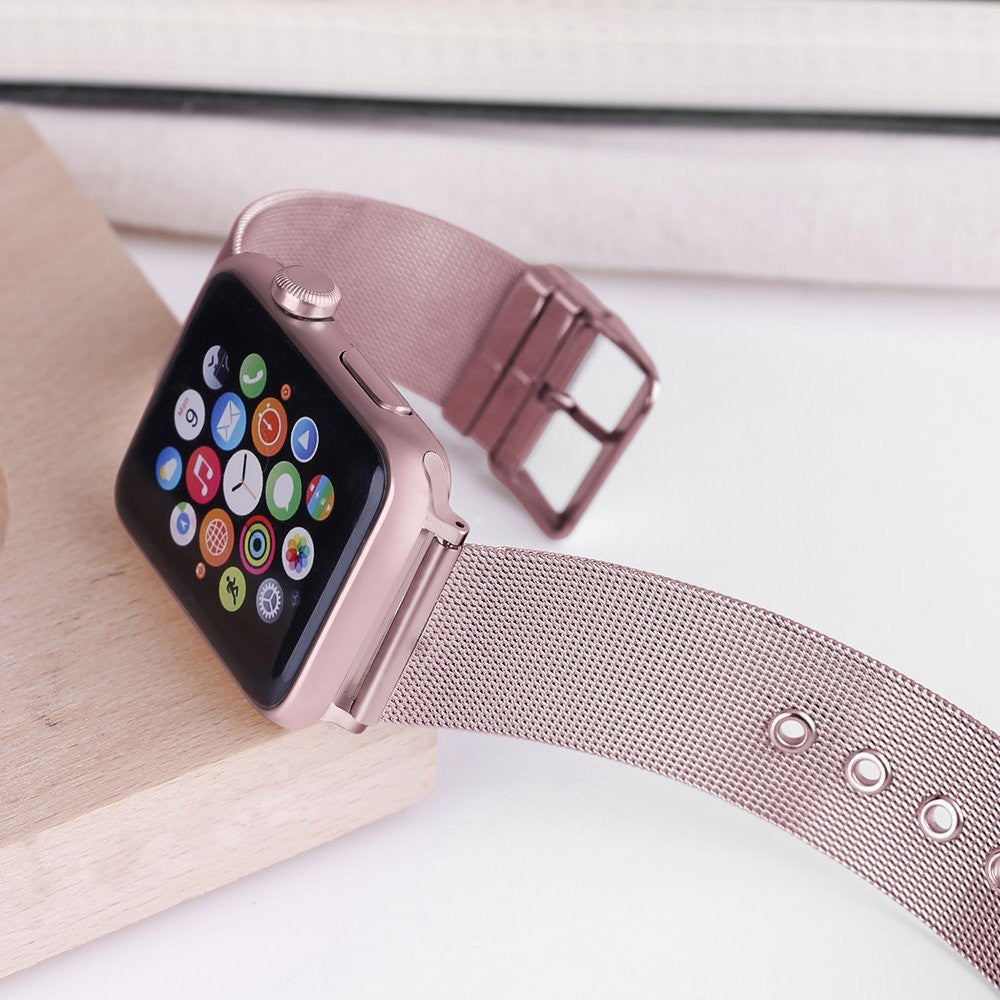 Buckle Metal Mesh Watch Watch Band For Apple Watch SE/6/5/4/3/2/1(Rose Gold)