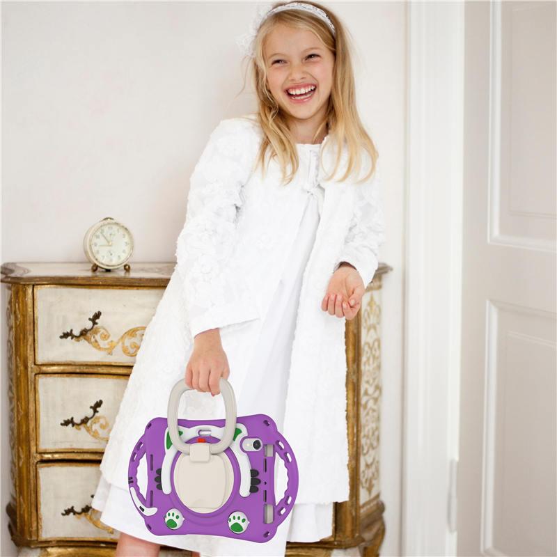 CatB Silicone Case For iPad Mini 6 Shockproof Shoulder Strap Handle Stand-Purple