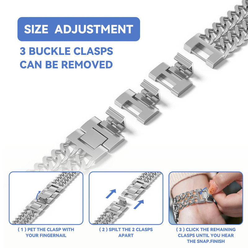 Metal Watch Band Double Chain Alloy Trendy Design for Apple Watch-Silver