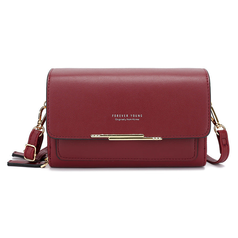 Womens Multiple Card Slots Crossbody Shoulder Bag Large Capacity Wallet-WineRed